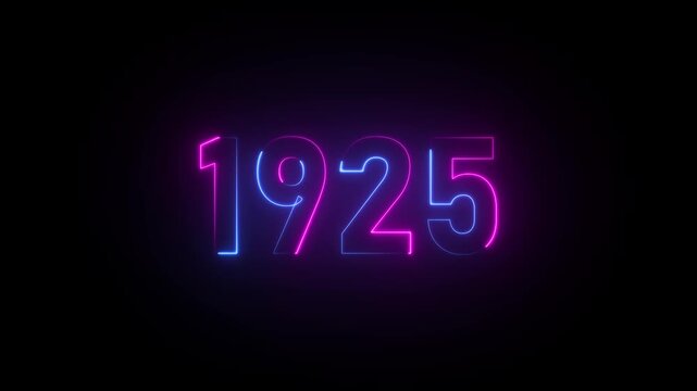 Neon numbers 1925 glowing in blue and pink on a black background year