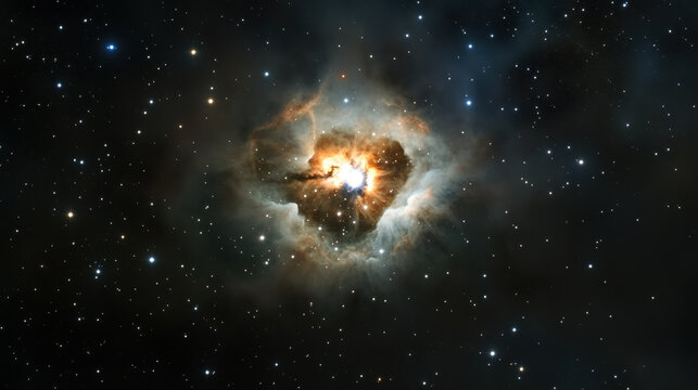 Kaleidoscopic nebula wide angle deep space glowing cloud cosmic dust high fidelity vibrant color star field ethereal astronomy awe inspiring cosmic scene with swirling gas and dust illuminated by