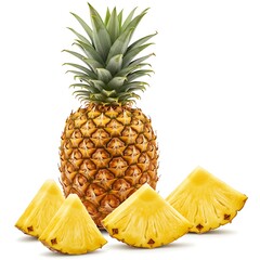 pineapple with slices isolated on white background