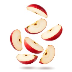 isolated on slices apple Red white falling background,  Eat