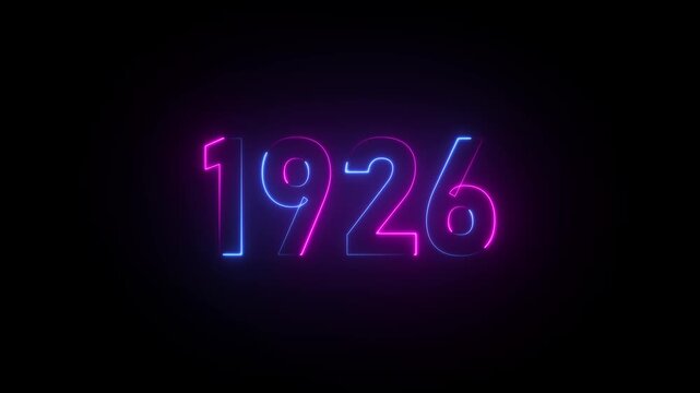 Neon numbers 1926 glowing in blue and pink on a black background year
