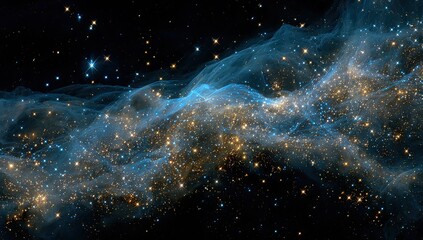 Vast expanse of swirling nebulae, speckled with stars