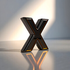 Glossy black letter x 3d render of a shiny x