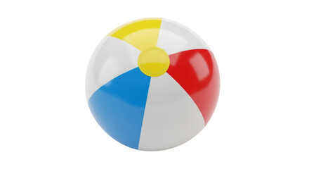 Isolated inflatable beach ball with red, yellow, and blue sections for summer fun, vacation