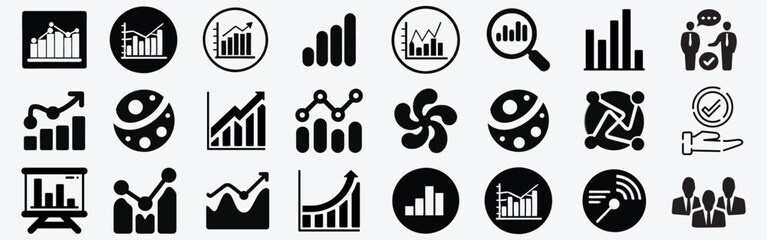  Set of Statistics, Reports, and Business Analysis Icons .Containing strengths, weaknesses, opportunities, threats, advantage, assessment, framework, strategy, planning, project . vector set 