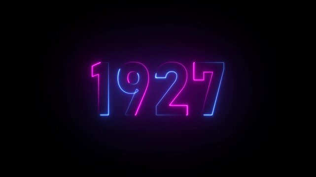 Neon numbers 1927 glowing in blue and pink on a black background year
