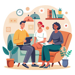 Warm Counseling Session Illustration — Semi‑Flat Pastel Vector