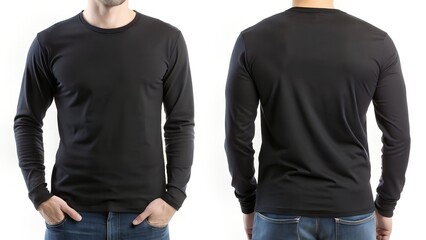 solid black full sleeve medium t shirt front view