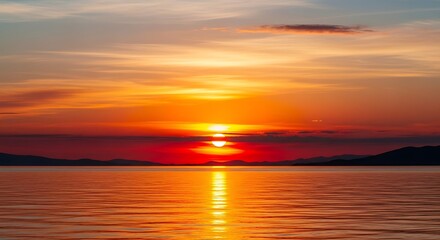 Fototapeta premium Vibrant Sunset Over Calm Water Landscape.