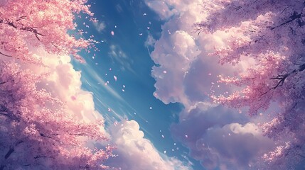 Pink Sakura flower and blue sky png