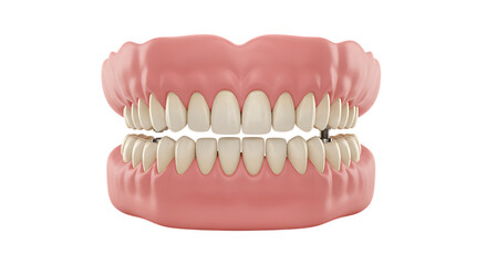 Obraz premium Realistic dental model showing a full set of upper and lower human teeth isolated on white background
