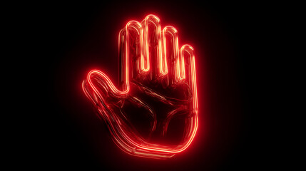 Obraz premium A glowing red neon hand shape isolated against a stark black background view