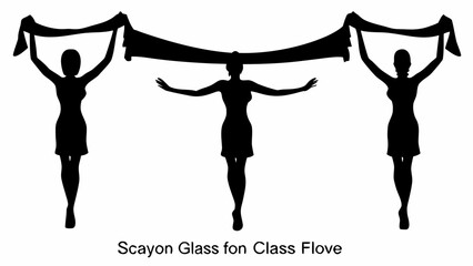 Silhouette of three women holding a fabric banner in a symmetrical black and white composition image | editable eps vectors