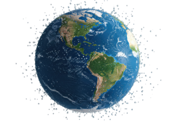 Isolated Planet Earth with Water Droplets Americas facing a wet world surface view