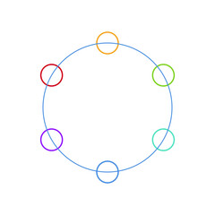 Modern circular business timeline infographic with six steps in a loop, colorful icons and scalable vector design for process and project planning