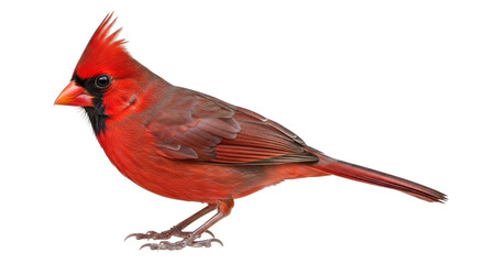 Isolated Cardinal perched with vibrant feathers showcasing a stunning red plumage pattern