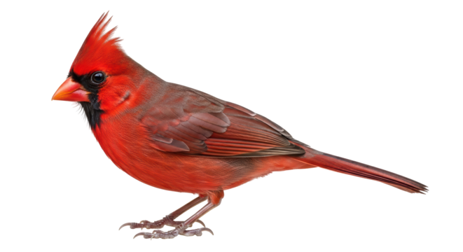 Isolated Cardinal perched with vibrant feathers showcasing a stunning red plumage pattern