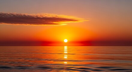 Fototapeta premium Vibrant Sunset Over Calm Ocean Water.