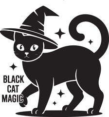 Halloween witch cat silhouette vector