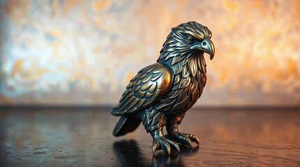 Eagle figurine, artistic style, bronze colors, decorative object, copy space
