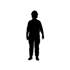 Silhouette of construction worker guiding tunnel segment installation isolated on white background