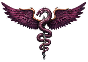 Isolated Caduceus mythical creature featuring a winged serpent symbol of medicine icon