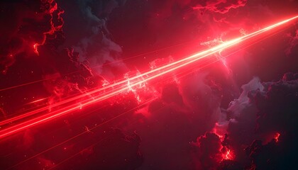 Red laser beams through dark clouds