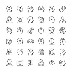 Obraz premium Psychology and Mental Health Line Icons Set Vector Illustration