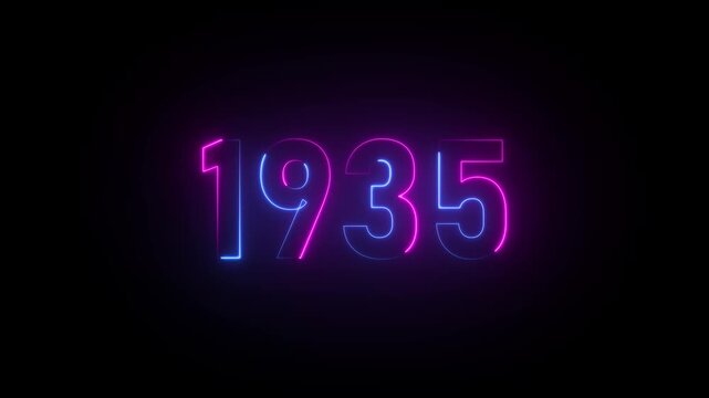 Neon sign displaying the year 1935 in blue and pink glowing letters on a black background number