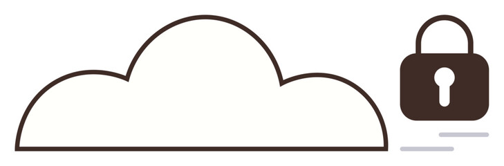 Large cloud outline alongside padlock emphasizes protection, security, and privacy in cloud storage. Ideal for cloud computing, cybersecurity, data protection, digital privacy, technology