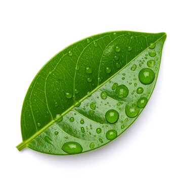 Single green leaf with water droplets