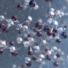 Abstract 3D Molecular Structure with Metallic and Crystalline Atoms