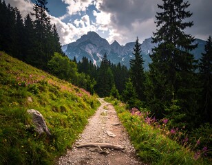Fototapeta premium Mountain path through a lush valley