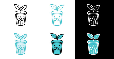 Plant in recycling bin icon for sustainability and eco friendly solutions in line and fill style