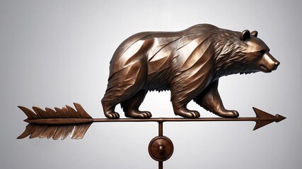 Bear weather vane, artistic style, bronze color, decorative piece, copy space