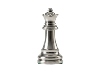 Isolated shiny silver chess queen piece for strategic board game play and sportsmanship