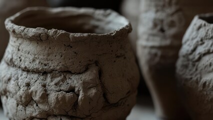 Close-up of handcrafted clay pots