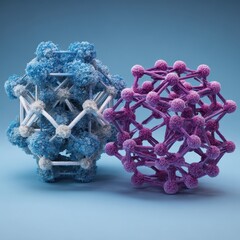 Abstract 3D Render: Blue and Purple Crystalline Molecular Structures