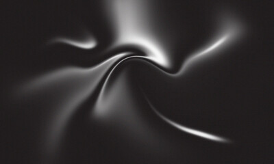 Abstract swirling metallic liquid texture with light reflections on black background