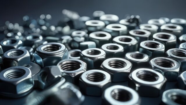 Close-up of metal nuts and bolts - Powered by Adobe