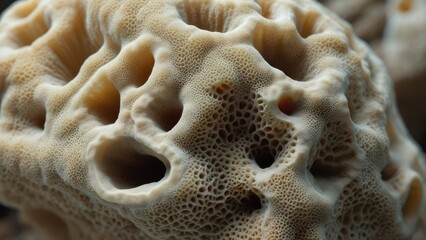 Close-up of porous beige organism