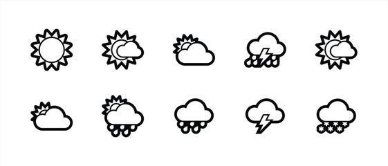 set of weather icon hand-drawn style, scribble doodle illustration with brush stroke, set of sign and symbol