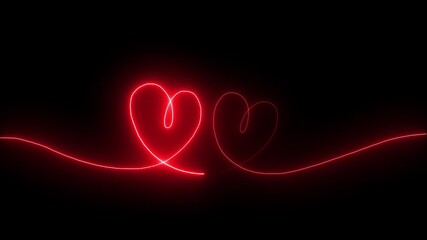 Abstract glowing neon heart animation. Valentine's Day indicate. Love one line drawing concept. Neon glowing love card symbol animation.