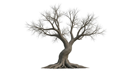 Isolated bare deciduous tree, natural element for landscape, autumn or winter time design