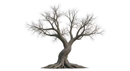 Isolated bare deciduous tree, natural element for landscape, autumn or winter time design