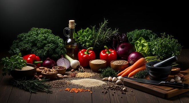 Vibrant Vegetables and Spices Ready for Cooking.