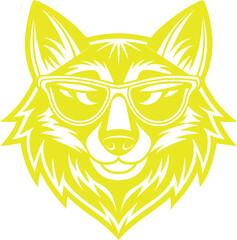 Obraz premium Yellow wolf head with sunglasses, cool and trendy animal&nbsp;icon.