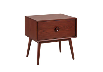 Isolated Brown Wooden Nightstand with a Drawer, Furniture for Bedroom, Modern Home Design