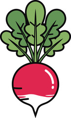 A vibrant illustration of a radish, rendered in a pixel art style