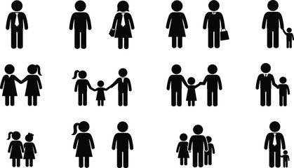 Family and Business Stick Figure Icons Collection illustration vector